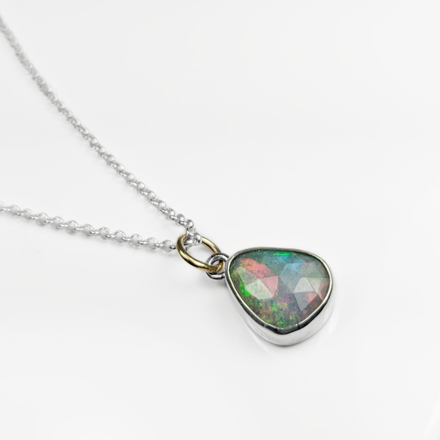 Storyteller Memorial Pendant | Welo Opal in Silver with Gold