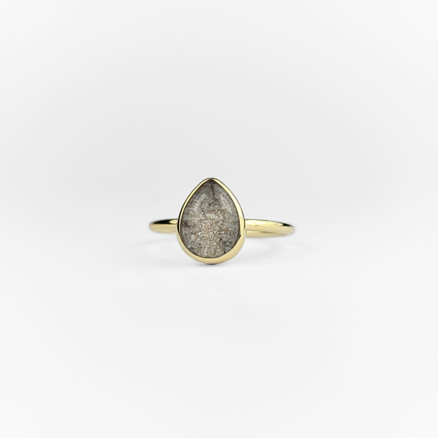 Solid Gold Quartz Memorial Ring | 10x8 Smooth Pear