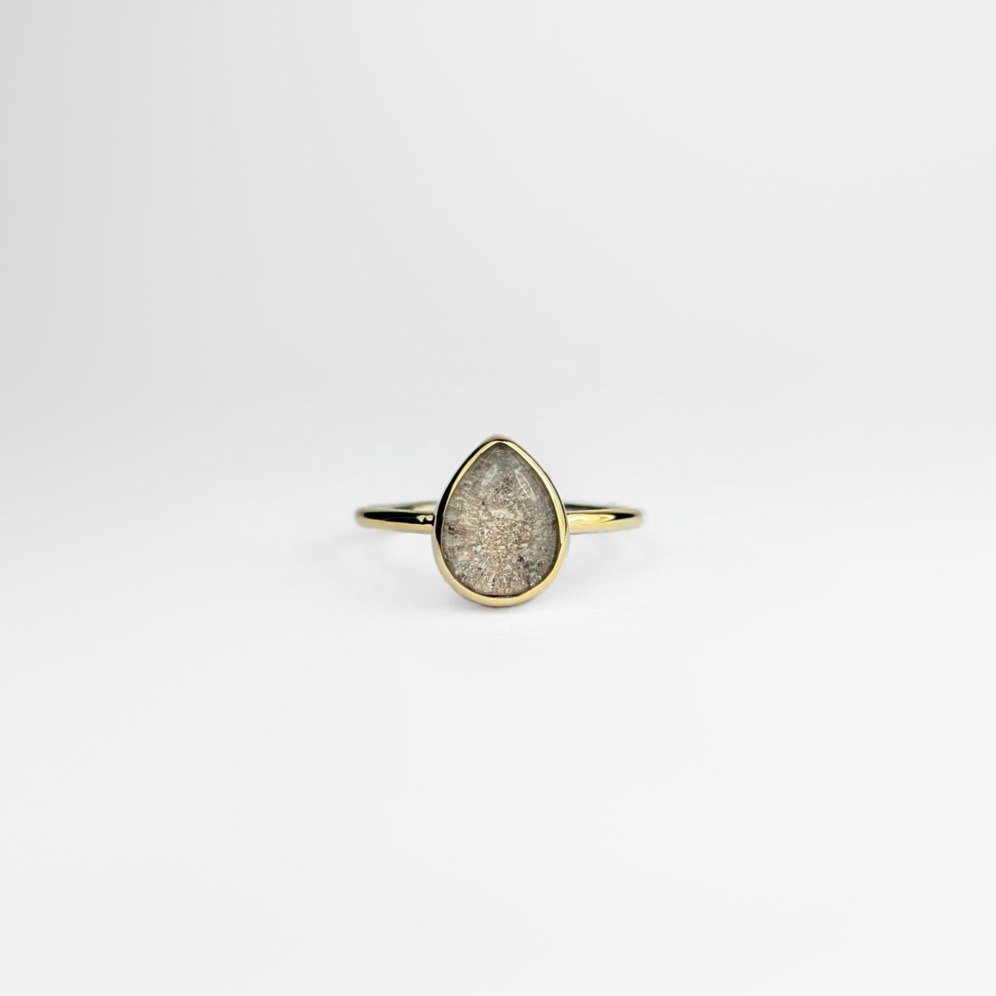 Solid Gold Quartz Memorial Ring | 10x8 Smooth Pear