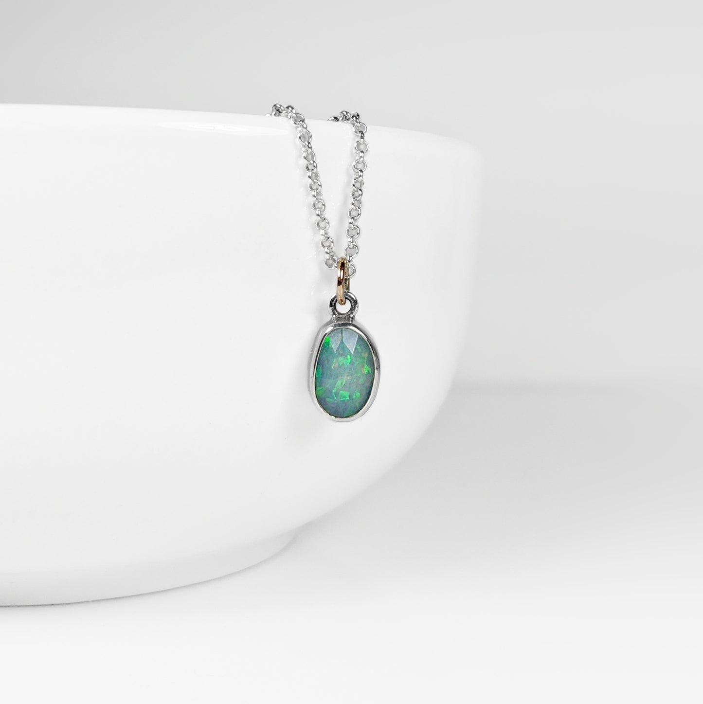 Storyteller Memorial Pendant | Welo Opal in Silver with Gold